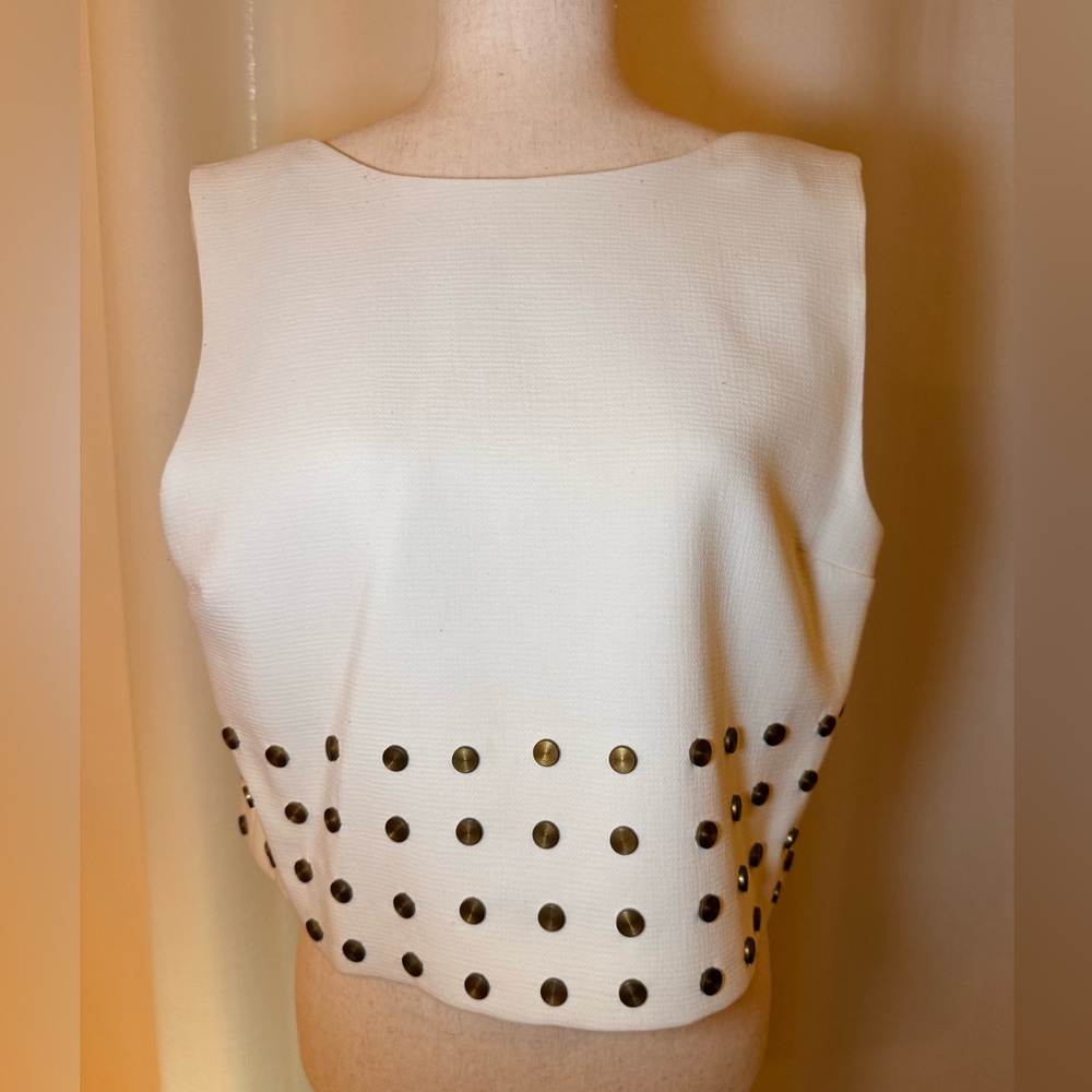 Rachel Zoe White Studded Crop Top